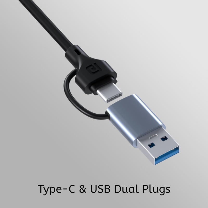 Portronics محور Mport 31 Pro USB 3.0 (4 في 1) مع موصلات مزدوجة Type-C و USB، سرعة فائقة USB 3.0، 3 منافذ USB 2.0 عالية السرعة، سرعة تصل إلى 5 جيجابت في الثانية، هيكل معدني من سبائك الألمنيوم، للابتوب، الكمبيوتر الشخصي، ماك - Image 2