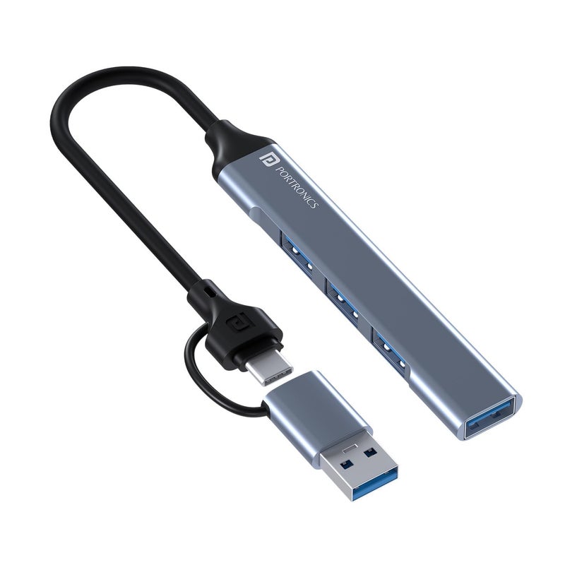 Portronics محور Mport 31 Pro USB 3.0 (4 في 1) مع موصلات مزدوجة Type-C و USB، سرعة فائقة USB 3.0، 3 منافذ USB 2.0 عالية السرعة، سرعة تصل إلى 5 جيجابت في الثانية، هيكل معدني من سبائك الألمنيوم، للابتوب، الكمبيوتر الشخصي، ماك - Image 1