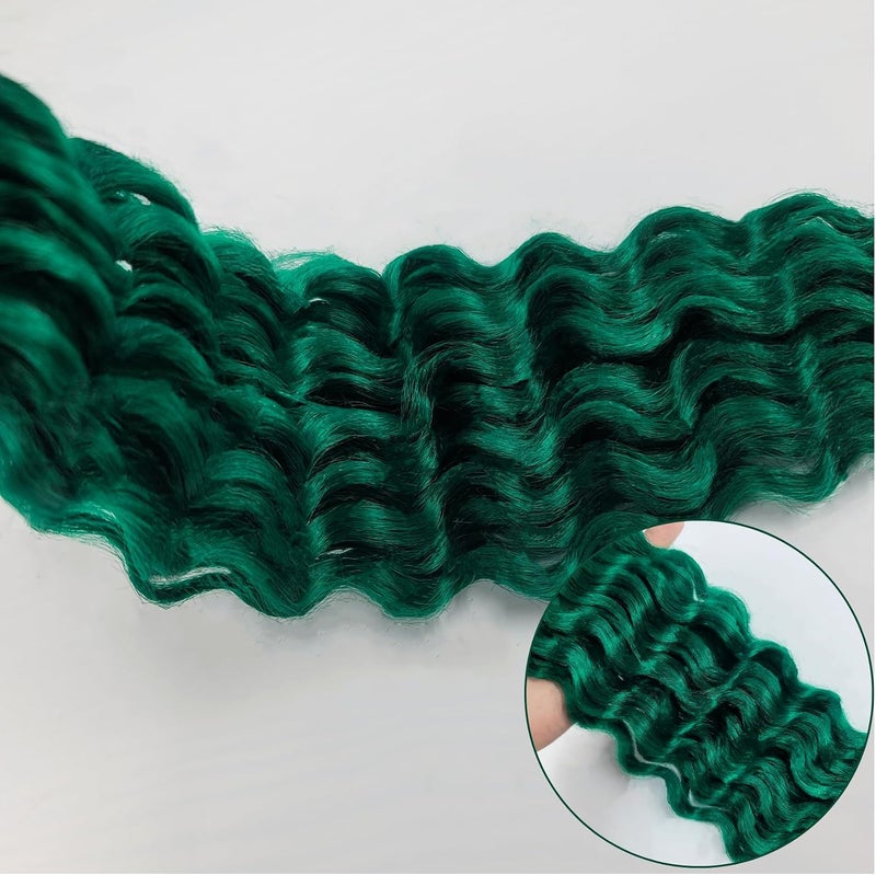 Leticia Braiding Turquoise Green Hair Pre Stretched Curly Deep Wave Boho Braiding Hair Ez Braid Hair Extensions Colorful Synthetic Braids Boho Braiding Hair Green- - Image 5
