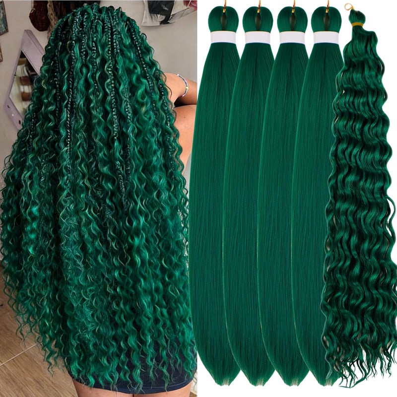 Leticia Braiding Turquoise Green Hair Pre Stretched Curly Deep Wave Boho Braiding Hair Ez Braid Hair Extensions Colorful Synthetic Braids Boho Braiding Hair Green- - Image 1