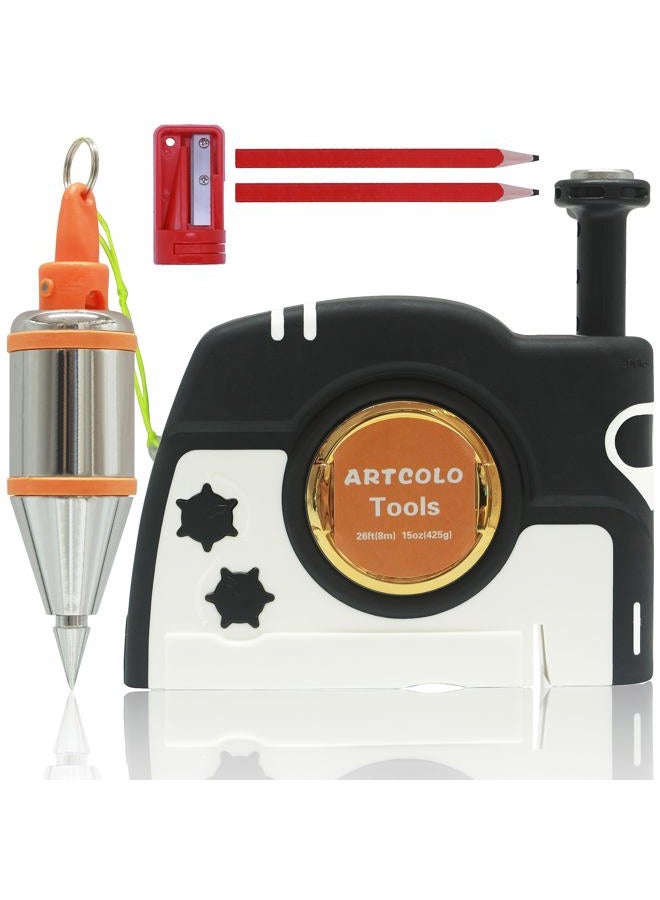 ARTCOLO 1 PCS Magnetic Plumb Bob Kit - 15 oz(425g) Plum Bob With 26 ft(8m) Automatic Stretching String,2 Pencils, Pencil Sharpener - Image 1