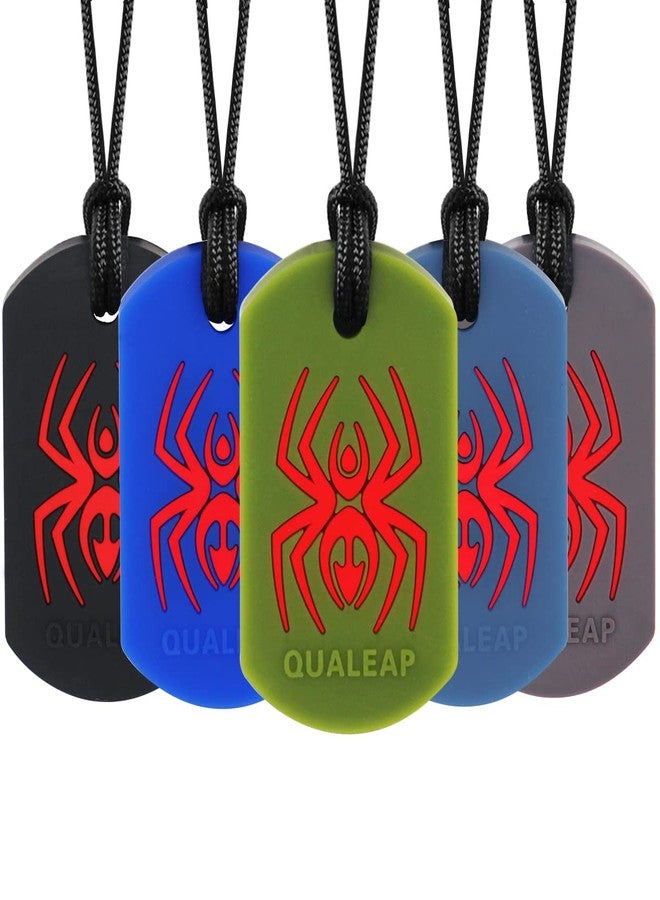 QUALEAP AMBER Xtra Tough Spider Sensory Chew Necklace for Kids (5 Pack) - Chewing Necklace Teething Teether Necklace Chew Toys - Designed for Chewing, Autism Sensory Teether Toy (Moderate & Aggressive Chewer) - Image 1