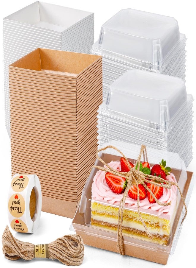 Xvvirnt 100 Pack Charcuterie Boxes with Clear Lids,5.3"×4.9"×2.36" Mini Charcuterie Box,Disposable Food Containers,Disposable Paper Dessert Boxes for Sandwiches,Cookie,Cake Slice(50 Brown & 50 White) - Image 1
