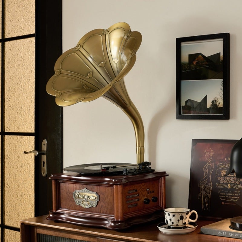 Tang Dian Gramophone Lp Old Record Player European Style Home Accessories Living Room Creative Copper Wood Art Ornaments Audio - Image 2