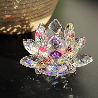 TENGFENG TENGFENG Sparkle Crystal Lotus Flower - 4' Hue Reflection Clear Crystal Lotus for Feng Shui Home Decor Sun Catcher  - Image 1