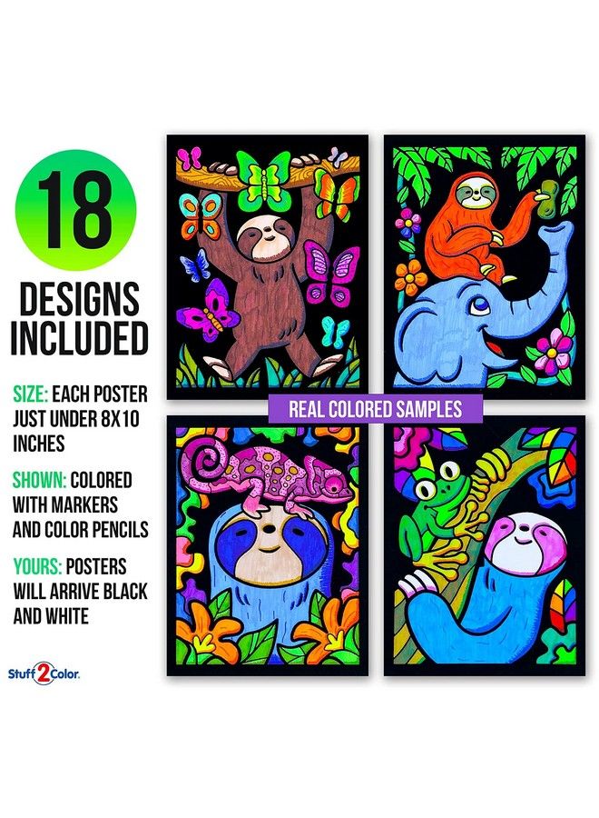 Stuff2Color Super Pack Of 18 Fuzzy Velvet Coloring Posters (Sloth Adventures) Arts & Crafts For Girls And Boys Great For After School Travel Planes Group Activities And Coloring With Friends  - Image 4