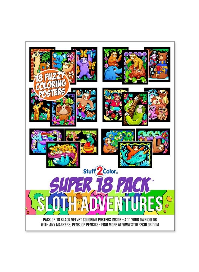 Stuff2Color Super Pack Of 18 Fuzzy Velvet Coloring Posters (Sloth Adventures) Arts & Crafts For Girls And Boys Great For After School Travel Planes Group Activities And Coloring With Friends  - Image 1