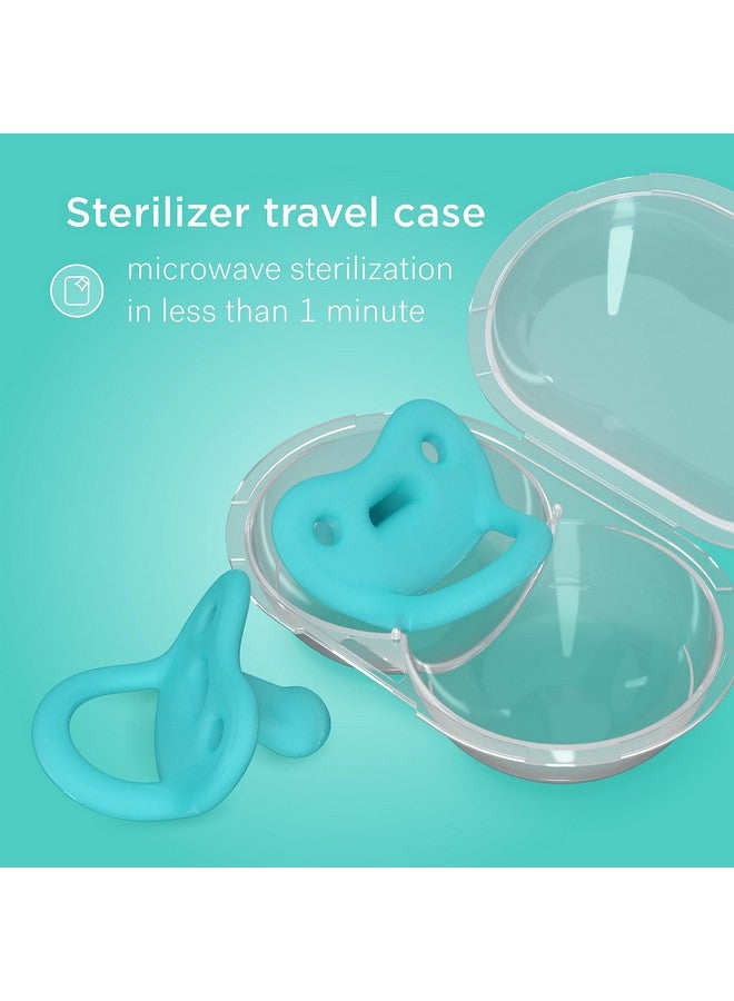 Smilo Newborn Baby Pacifier with Sterilization Box - 2 Pack of Orthodontic Pacifiers for Babies from 0-2 Months - Expands to Support The Palate During Soothing - BPA-Free - Aqua - Image 2