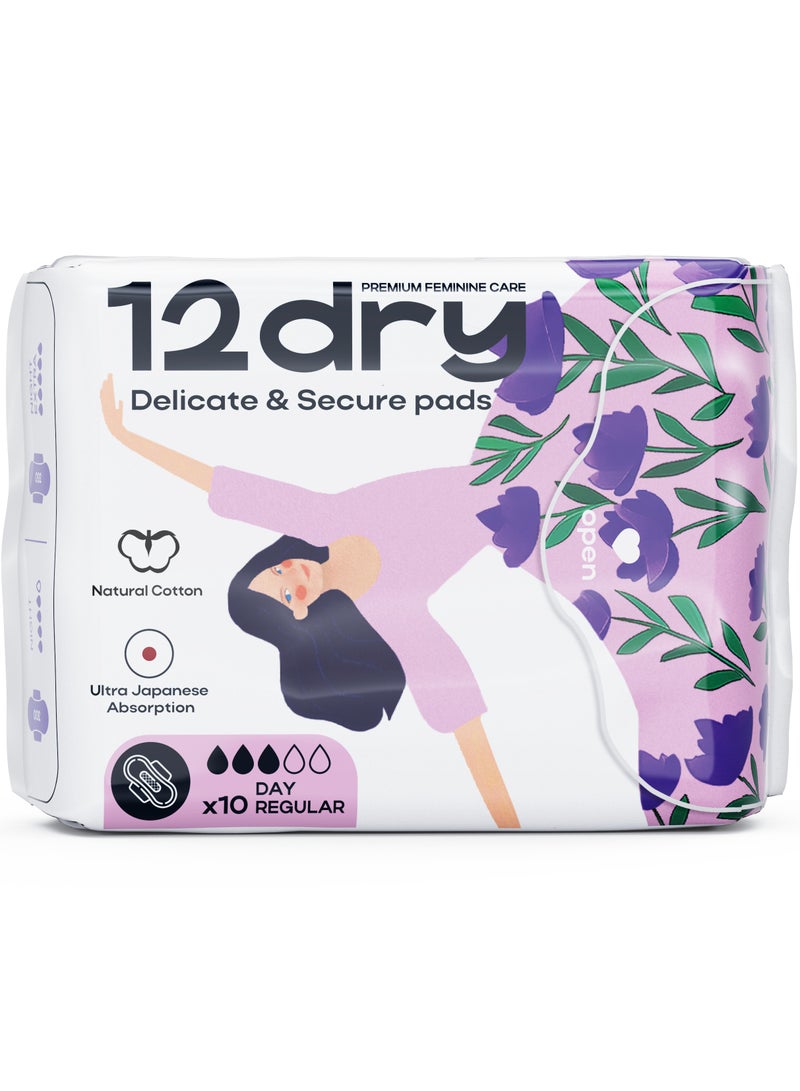 12dry Ultra-Thin Sanitary Pads, 10 Counts (245mm) – Super Absorbent, Leak-Proof, Odor & Bacteria Protection, Soft & Breathable with AirCool Technology, FDA & FSC Certified - Image 1