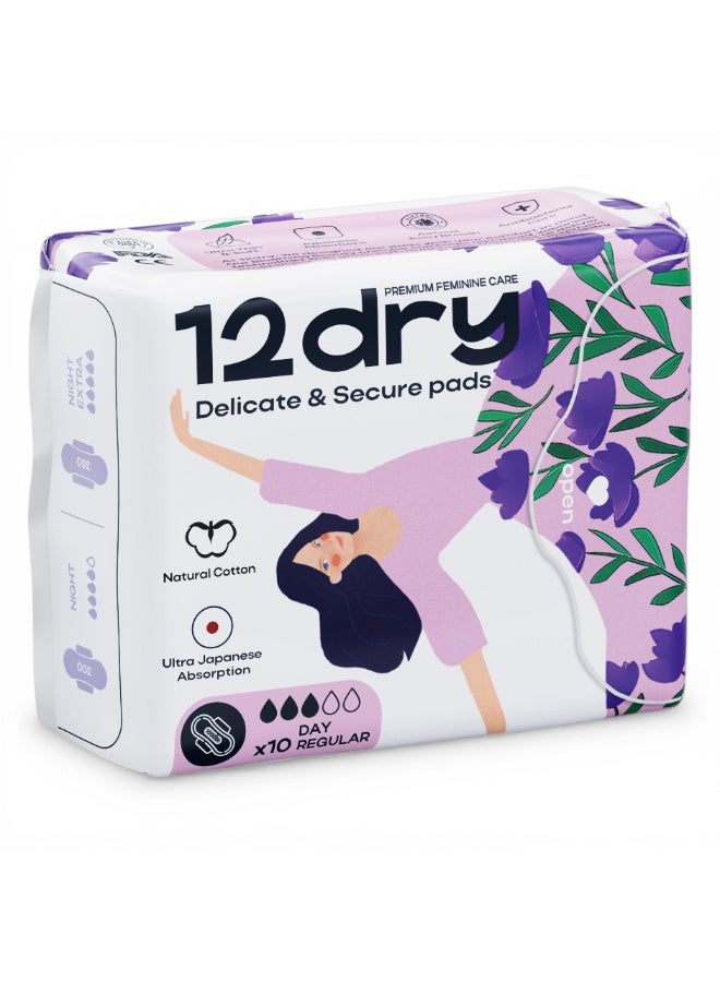 12dry Ultra-Thin Sanitary Pads, 10 Counts (245mm) – Super Absorbent, Leak-Proof, Odor & Bacteria Protection, Soft & Breathable with AirCool Technology, FDA & FSC Certified - Image 1