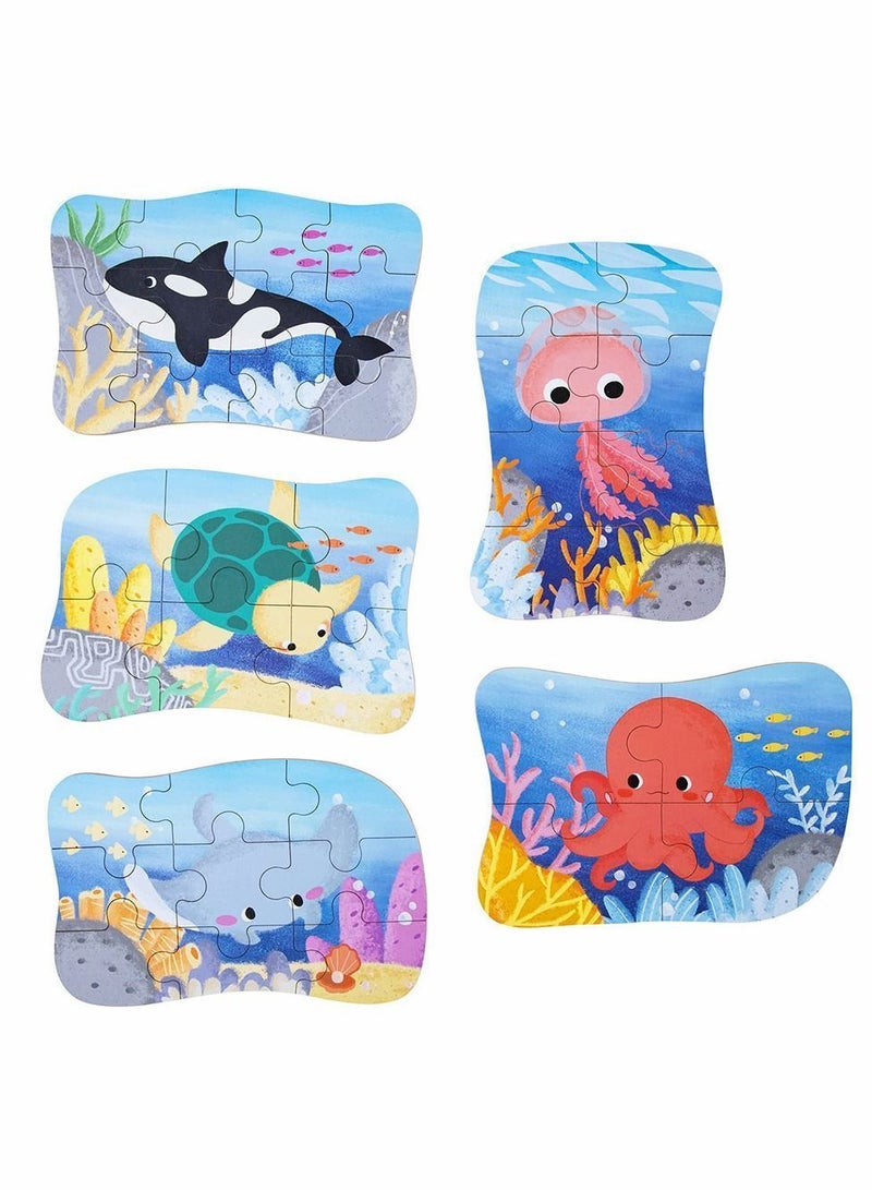 Sea Animal Puzzles for 3 4 5 6 Year Olds, 5-in-1 Jigsaw with Iron Box Storage, Puzzle Toys Gifts Boys, Girls, Kids and Children (Sea Puzzles) - Image 3