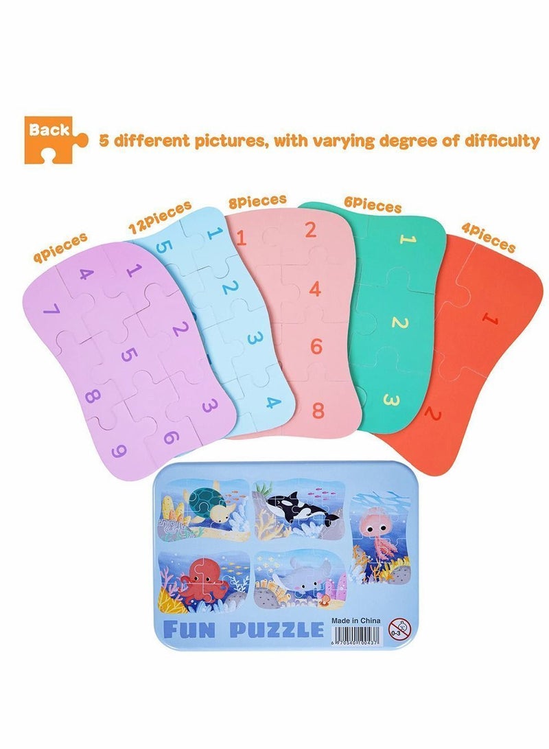 Sea Animal Puzzles for 3 4 5 6 Year Olds, 5-in-1 Jigsaw with Iron Box Storage, Puzzle Toys Gifts Boys, Girls, Kids and Children (Sea Puzzles) - Image 5