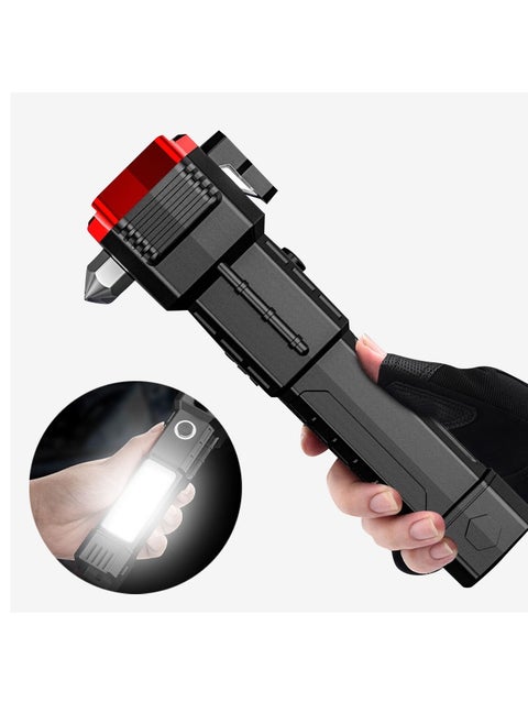 Multifunctional Waterproof Flashlight Outdoor Rechargeable Three Speed Dimming With Safety Hammer