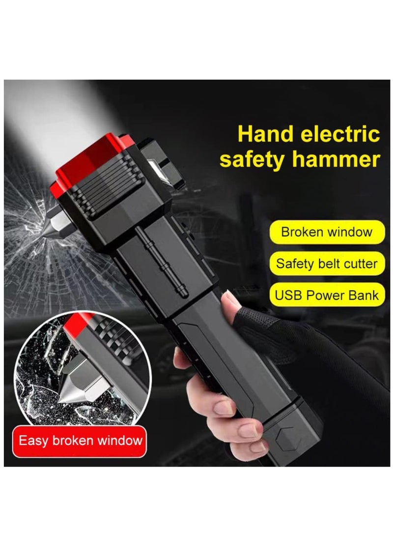 Multifunctional Waterproof Flashlight Outdoor Rechargeable Three Speed Dimming With Safety Hammer