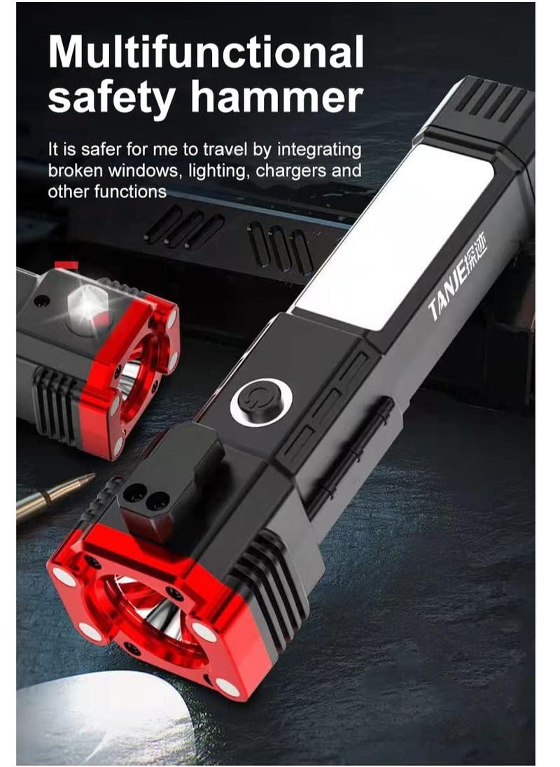 Multifunctional Waterproof Flashlight Outdoor Rechargeable Three Speed Dimming With Safety Hammer