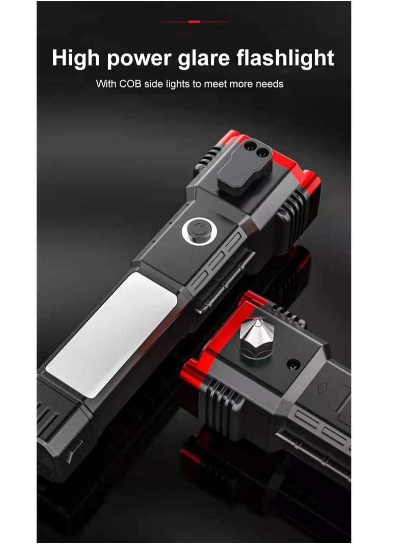 Multifunctional Waterproof Flashlight Outdoor Rechargeable Three Speed Dimming With Safety Hammer