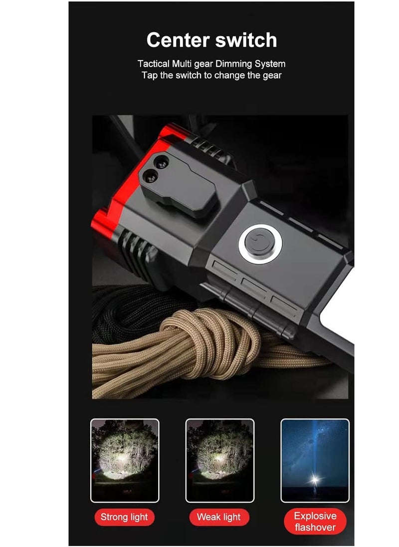 Multifunctional Waterproof Flashlight Outdoor Rechargeable Three Speed Dimming With Safety Hammer
