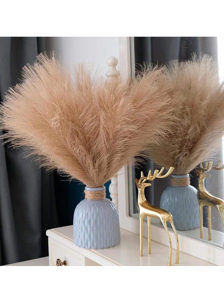 AROAQ Artificial Fluffy Pampas Grass, Elegant Fake Flower Boho Decor, Durable Artificial Flowers For Vase Filler Farmhouse Diy Room Home Wedding Decor, Light brown 10pcs  - Image 2