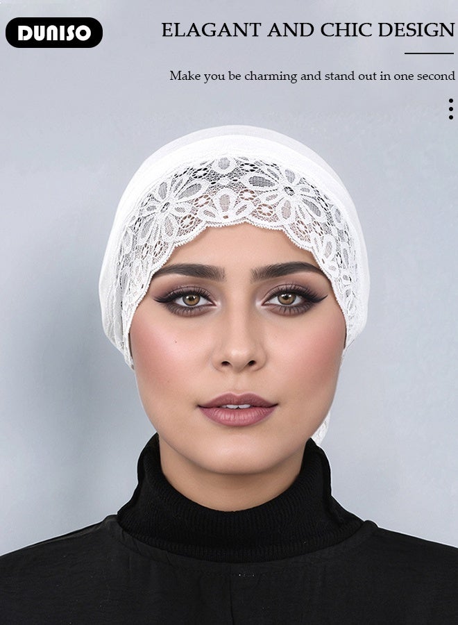 DUNISO Women Hijab Undercap Fashion Solid Color Hijab Tube Premium Under Hijab Cap Soft Lady Head Cover Lightweight Breathable Islamic Muslim Hijab for Women Girls（White）  - Image 3