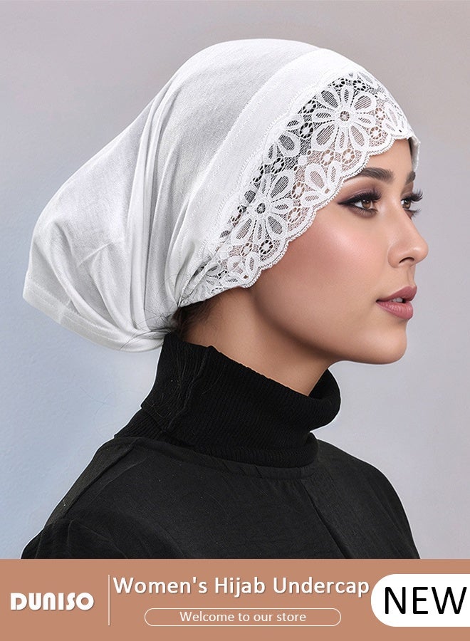 DUNISO Women Hijab Undercap Fashion Solid Color Hijab Tube Premium Under Hijab Cap Soft Lady Head Cover Lightweight Breathable Islamic Muslim Hijab for Women Girls（White）  - Image 1