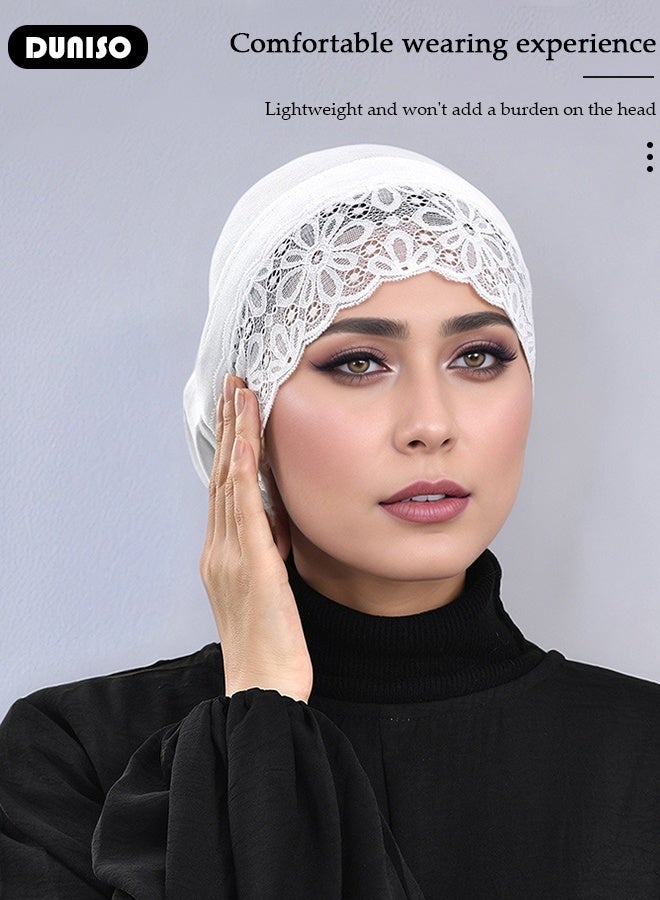 DUNISO Women Hijab Undercap Fashion Solid Color Hijab Tube Premium Under Hijab Cap Soft Lady Head Cover Lightweight Breathable Islamic Muslim Hijab for Women Girls（White）  - Image 5
