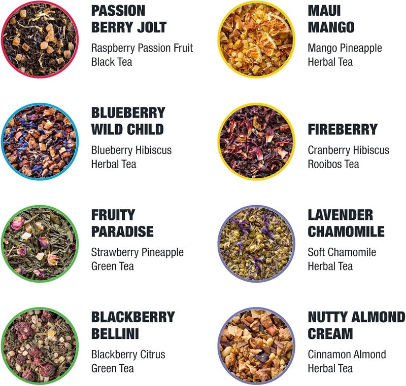 Tiesta Tea Top 8 Favorites Sampler Set - Loose Leaf Variety Pack with Green, Herbal, Black & Chai - 8 Sample Pouches for Up to 80 Cups - Image 4