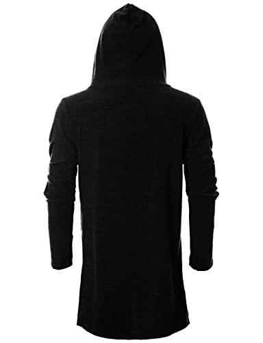 GIVON Men's Long Hooded Shawl Cardigan Open Front Gothic Cloak with Drape Design Shawl Collar / DCC055-BLACK-L - Image 3