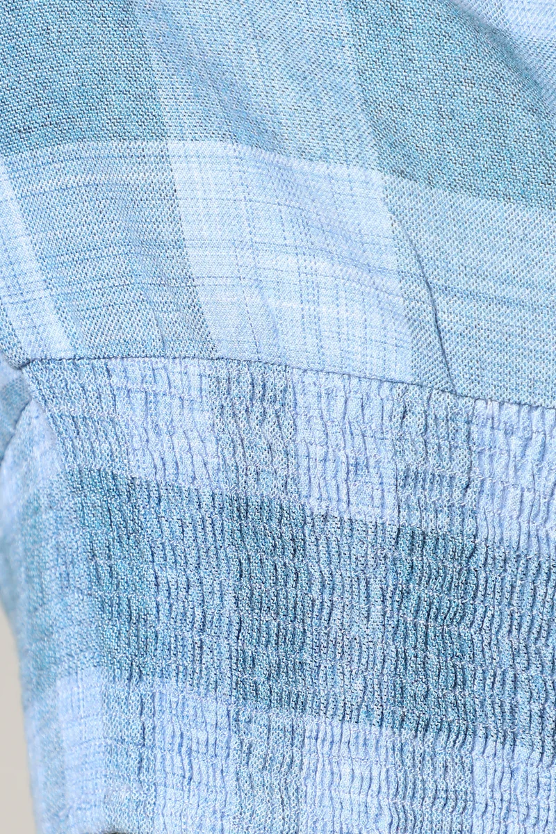 كامبوس سوترا Women's Blue Buffallo Check Cinched Cropped Shirt