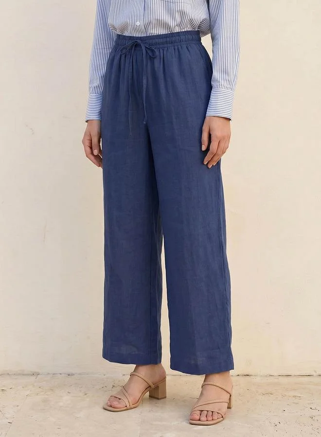Splash FAV Basic Relaxed Fit Mid Rise Linen Blend Wide Leg Trousers