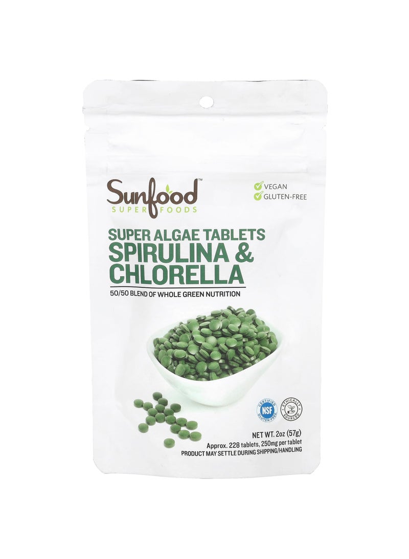 Super Algae Tablets, Spirulina & Chlorella, 250 mg, Approx. 228 Tablets, 2 oz (57 g)