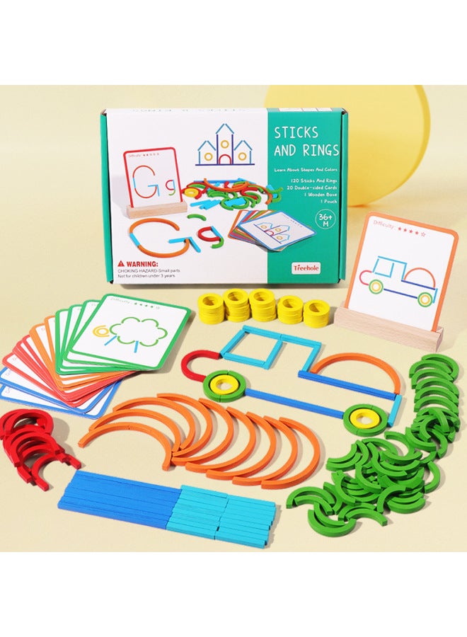 Children's Educational Logic Training Puzzle Ring Game Early Education Wooden Puzzle Hand-eye Coordination Nursery School-Color:Creative Bars And Rings  - Image 1
