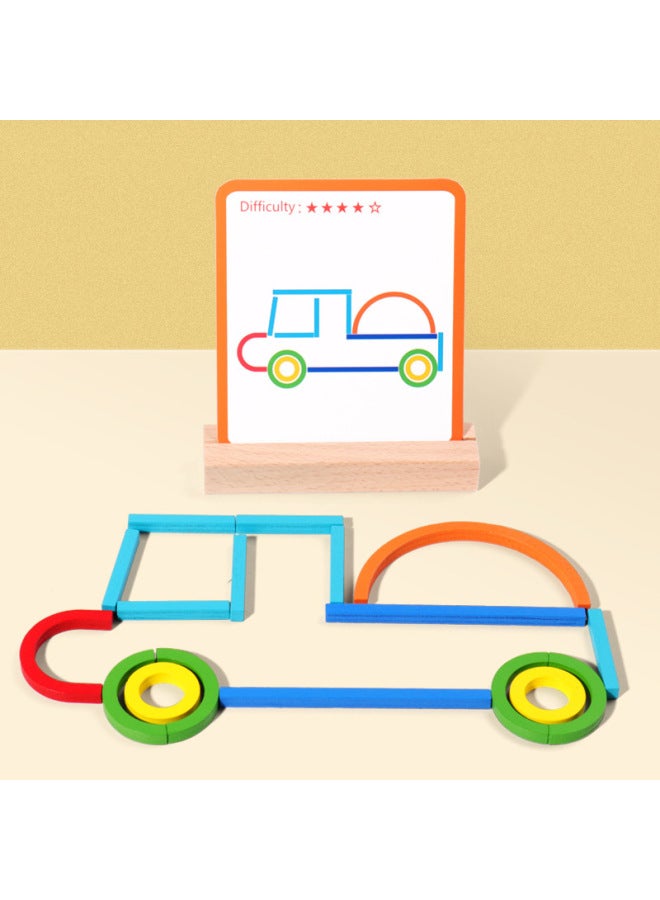Children's Educational Logic Training Puzzle Ring Game Early Education Wooden Puzzle Hand-eye Coordination Nursery School-Color:Creative Bars And Rings  - Image 5