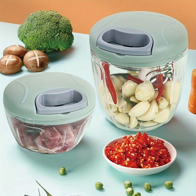 Vegetable Chopper Manual Food Cutter 500ml Blue Multifunctional Garlic Masher Meat Grinder Kitchen Gadgets - Image 2