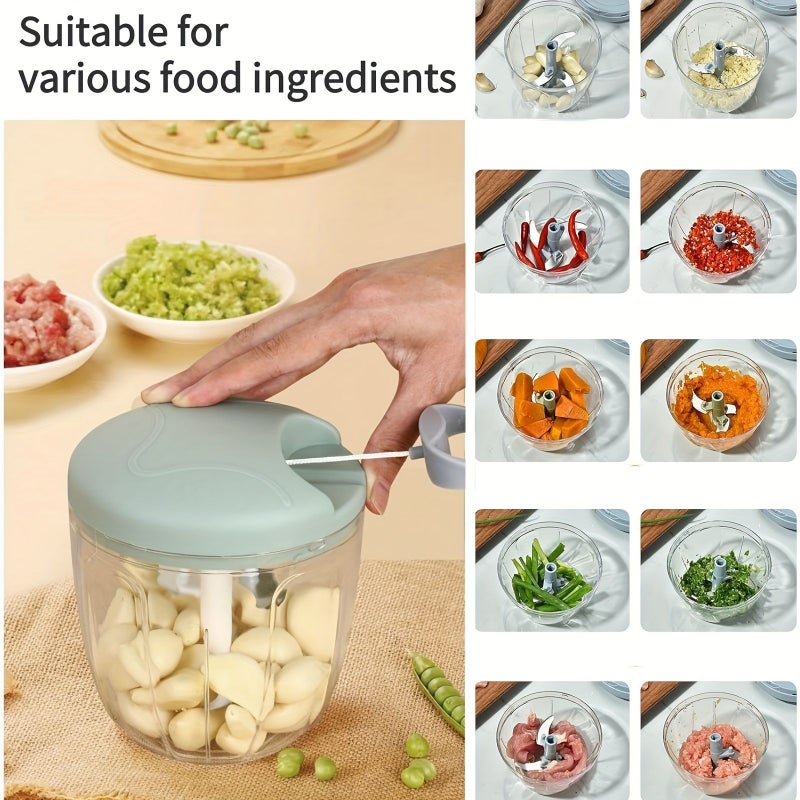Vegetable Chopper Manual Food Cutter 500ml Blue Multifunctional Garlic Masher Meat Grinder Kitchen Gadgets - Image 5