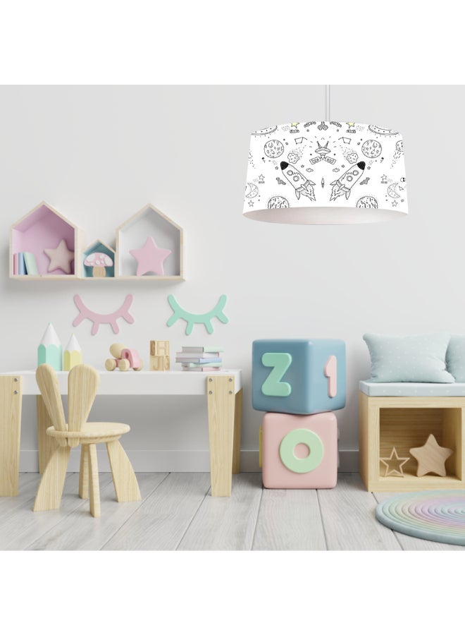 tbshomelamp Printed Children's Chandelier Diameter 42 With Transparent Wire And Off-White Spray 3-Bulb Electricity