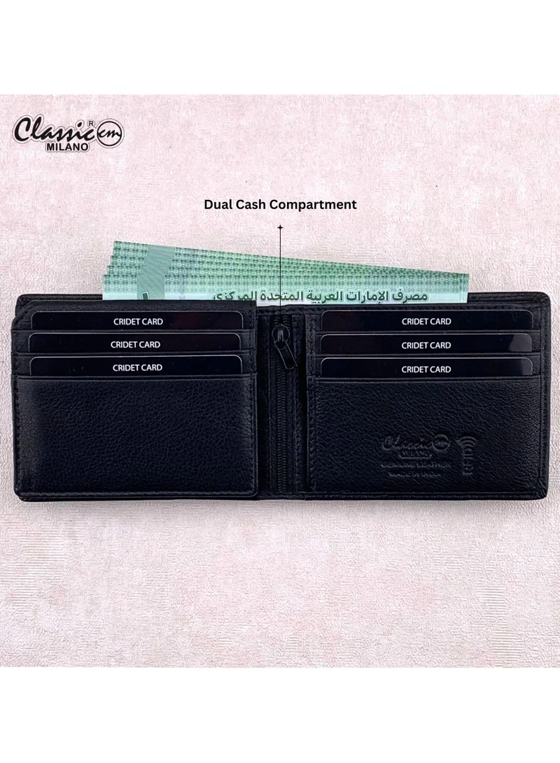 Classic Milano Classic Milano Men’s Wallet – Slim Bifold Leather Wallet for Men with RFID Blocking, Multiple Card Slots & Middle Zip – Stylish Mens Purse Wallets Gift for Husband, Father