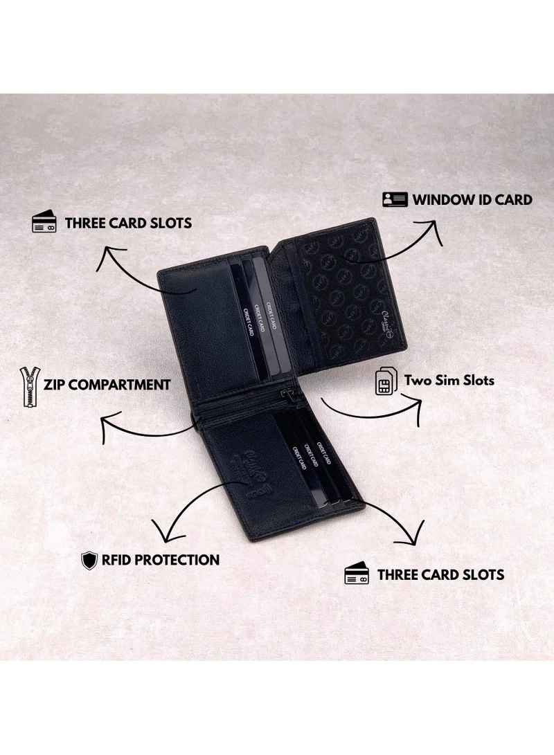 Classic Milano Black (GTF-01-EM) Classic Milano Men’s Wallet – Slim Bifold Leather Wallet for Men with RFID Blocking, Multiple Card Slots & Middle Zip – Stylish Mens Purse Wallets Gift for Husband, Father for Men | Best Price UAE