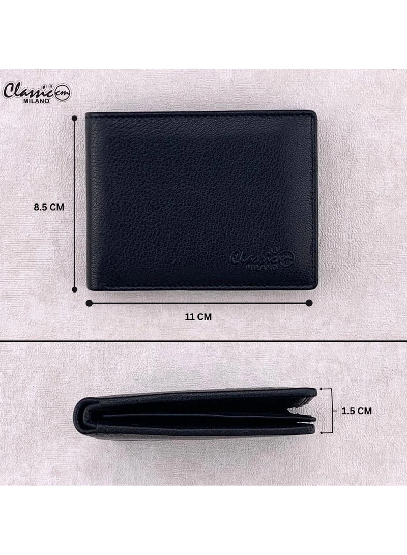 Classic Milano Black (GTF-01-EM) Classic Milano Men’s Wallet – Slim Bifold Leather Wallet for Men with RFID Blocking, Multiple Card Slots & Middle Zip – Stylish Mens Purse Wallets Gift for Husband, Father for Men | Best Price UAE