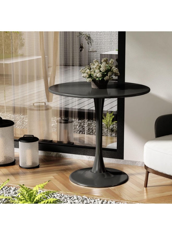 فورثكان طاولة طعام توليب دائرية 23.4 بوصة باللون الأسود، مناسبة لـ 2-4 أشخاص، تصميم عصري بلمسة منتصف القرن، سطح MDF مع قاعدة معدنية متينة لغرفة الطعام أو غرفة المعيشة أو المقهى - Image 1