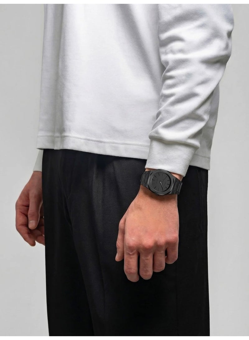 D1 MILANO Ultra Thin Shadow (40mm) Black Striped Dial / Black PVD Stainless Steel Bracelet D1-UTBJSH - Image 5