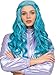 Half And Half Long Curly Blue Wig Gradient Blue Middle Part Wave Wigs Rhinestones Wig Cap For Costumes Party - Image 3