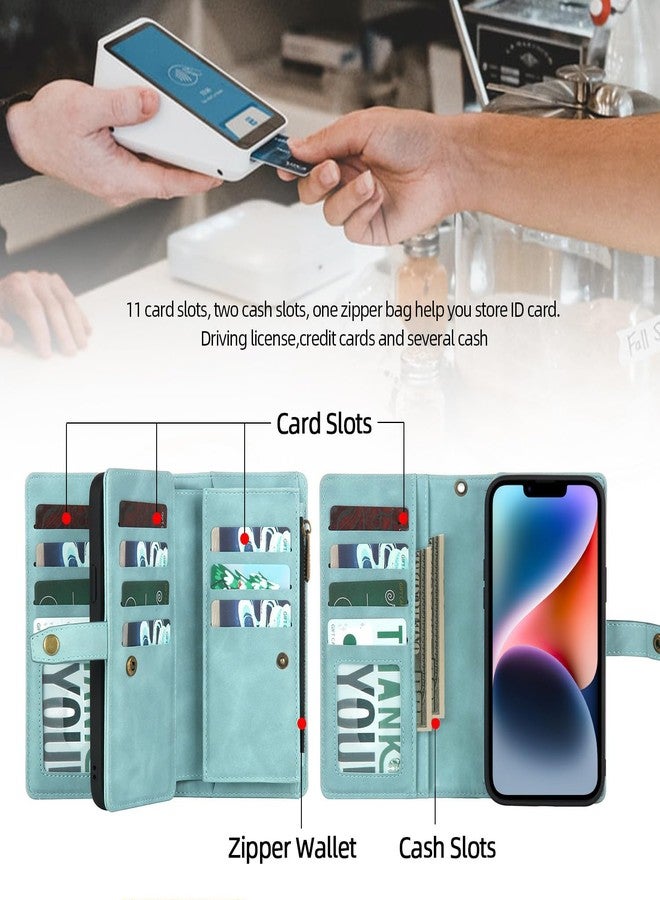 TwoHead Designed for iPhone 13 Wallet Case with Card Holder,Detachable Magnetic Phone Case with Wallet PU Leather Wallet Phone Case for iPhone 13 Case Wallet for Women/Men with Wrist Strap(Blue) - Image 5