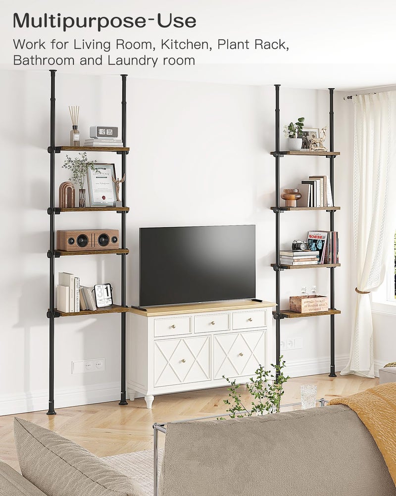 ALLZONE Adjustable Tall Narrow Bookshelf for Bedroom, 4-Tier Ladder Bookcase for Small Spaces, Tension Mount Tall Skinny Book Shelf with Open Storage, 64 to 113Inch Height - Image 5