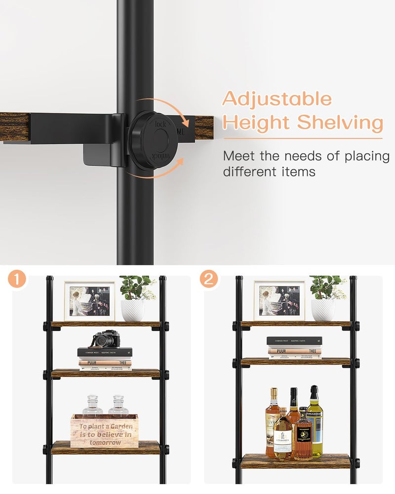 ALLZONE Adjustable Tall Narrow Bookshelf for Bedroom, 4-Tier Ladder Bookcase for Small Spaces, Tension Mount Tall Skinny Book Shelf with Open Storage, 64 to 113Inch Height - Image 3