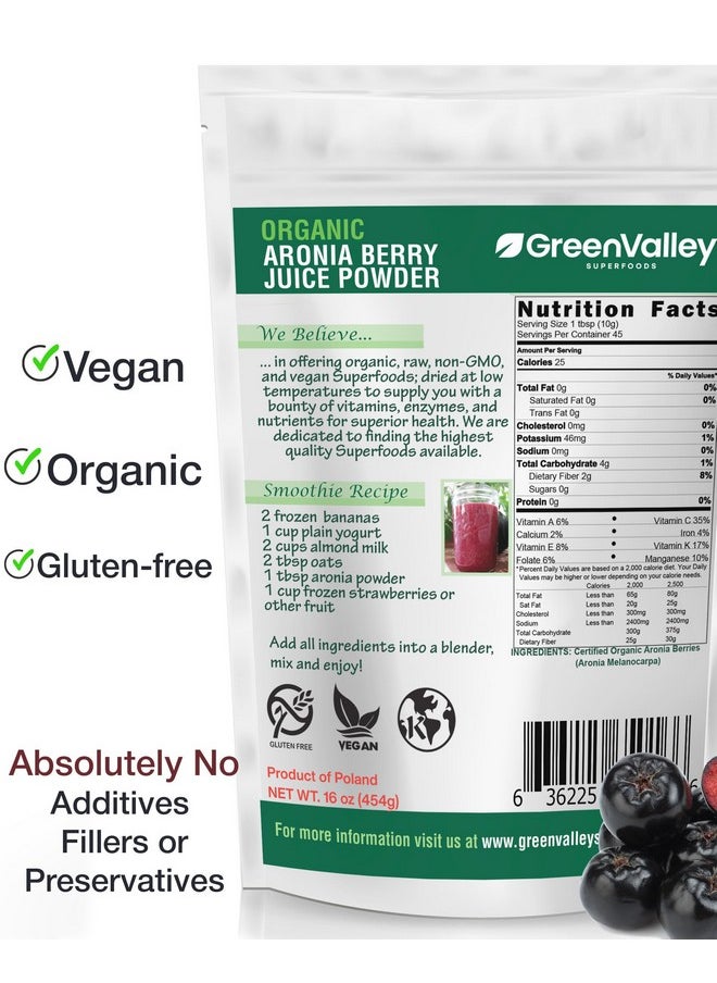 Green Valley Superfoods - Organic Aronia Berry Juice Powder, Chokeberry, Antioxidant Rich Anthocyanins (8 Ounce) - Image 1