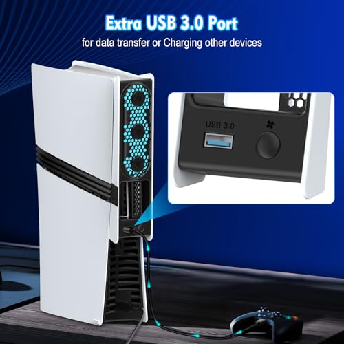 HUIJUTCHEN RGB Cooling Fan for PS5 Slim & PS5 Pro – 3 Modes (Low/High/Auto-Speed), Triple Turbo Fans with Colorful LED, USB 3.0 Port Compatible with PlayStation 5 Slim & Pro (Not for PS5) - Image 5