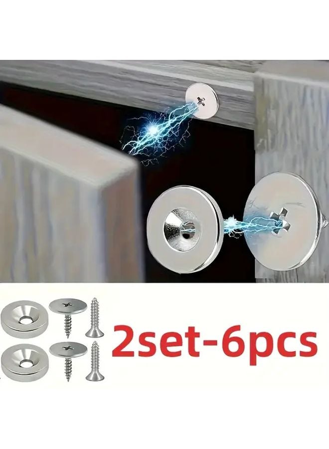 2 Sets 6 Pcs Cabinet Door Magnetic Closure Metal Snap Concealed Lock Hardware - Image 1