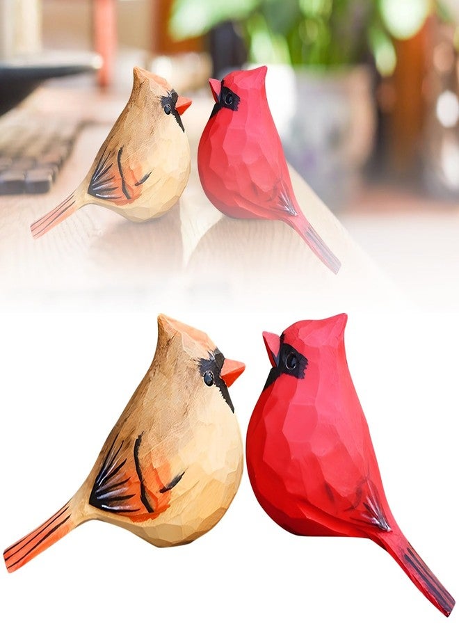 Homaisson 2 PCS Small Cardinal Figurines, Loving Cardinals Present for Couple, Carved Bird Figurine Decor for Home and Outdoor Display - Image 1