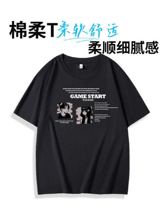 Tucano Cartoon Anime Letter Print T-shirt Men's Short Sleeve Summer Loose Trendy Stylish Bad Boy Style Half Sleeve Top - Image 1