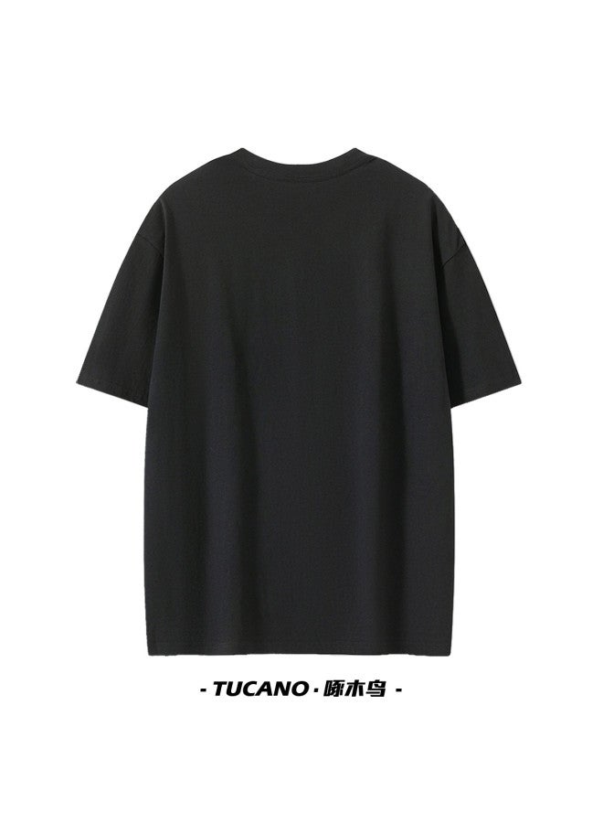 Tucano Cartoon Anime Letter Print T-shirt Men's Short Sleeve Summer Loose Trendy Stylish Bad Boy Style Half Sleeve Top - Image 3